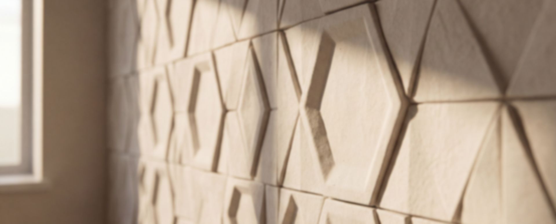 Three-dimensional ceramic wall tiles catching soft light