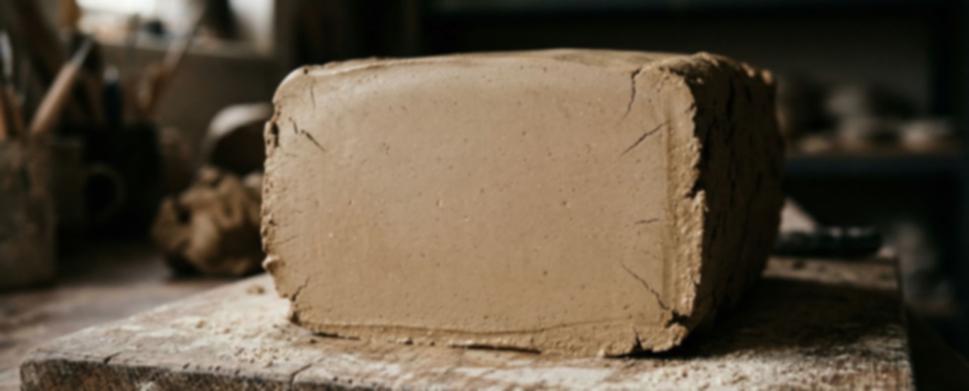 Raw clay block in a ceramic workshop